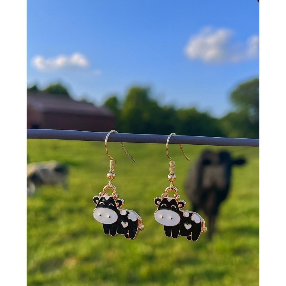 Cow Earrings Dangle Drop GoldTone Farm Animal Cute Fun Jewelry‎ New